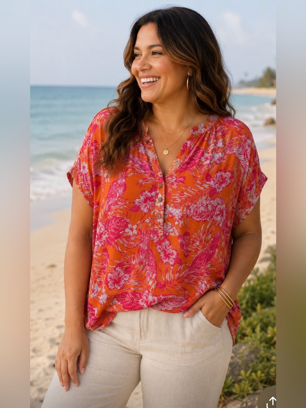 Olivaceous NWT Bird and Floral Print Oversized Blouse NWT Medium Super Soft